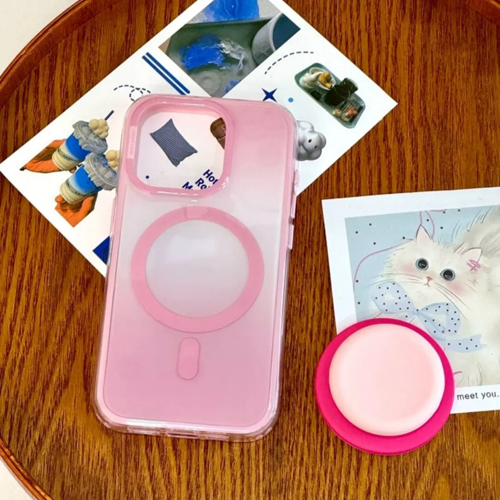 HISTORYOO Magnetic Pop Socket Airbag Grip Stand Case for iPhone 17 Pro Max 16 15 Pro 14 MagSafe Wireless Charging Summer Macaron Dopamine Gradient Color-blocking Candy Soft TPU Shockproof Luxury Cute Trendy Protective Internal Anti-Collision Strip Cover,,