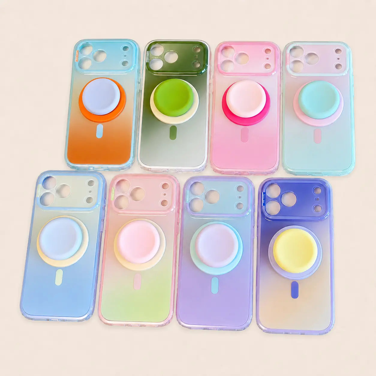 HISTORYOO Magnetic Pop Socket Airbag Grip Stand Case for iPhone 17 Pro Max 16 15 Pro 14 MagSafe Wireless Charging Summer Macaron Dopamine Gradient Color-blocking Candy Soft TPU Shockproof Luxury Cute Trendy Protective Internal Anti-Collision Strip Cover,,