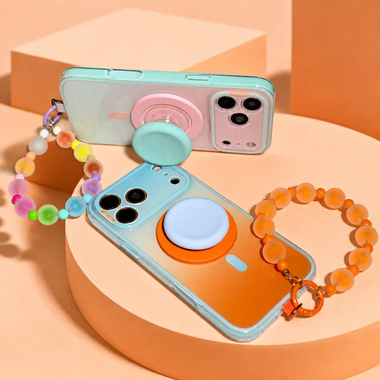 HISTORYOO Magnetic Pop Socket Airbag Grip Stand Case for iPhone 17 Pro Max 16 15 Pro 14 MagSafe Wireless Charging Summer Macaron Dopamine Gradient Color-blocking Candy Soft TPU Shockproof Luxury Cute Trendy Protective Internal Anti-Collision Strip Cover,,