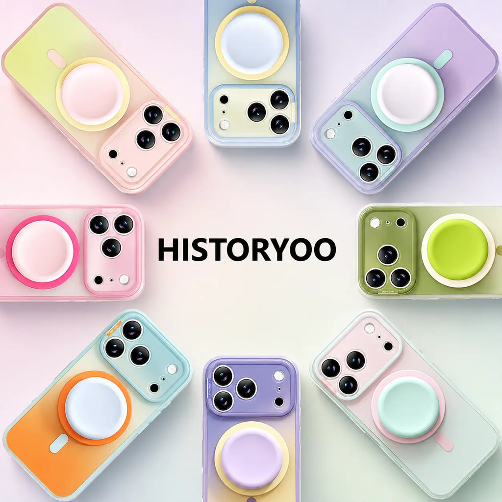 HISTORYOO Magnetic Pop Socket Airbag Grip Stand Case for iPhone 17 Pro Max 16 15 Pro 14 MagSafe Wireless Charging Summer Macaron Dopamine Gradient Color-blocking Candy Soft TPU Shockproof Luxury Cute Trendy Protective Internal Anti-Collision Strip Cover,,