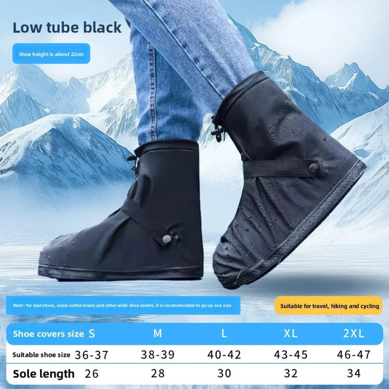 Waterproof Rain Water Boot Shoes Cover Cycling Hiking Anti-Slip PU Leather Overshoes Reusable Rain Snow Wet Sand Shoes Protector