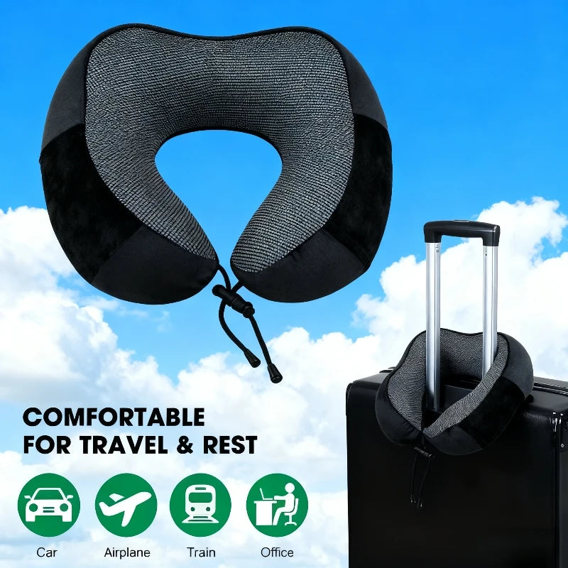 Travel Neck Pillow Memory Foam U-shaped Pillow Travel Neck Support Portable Adjustable Soft Noon Break Sleep Pillows Healthcare