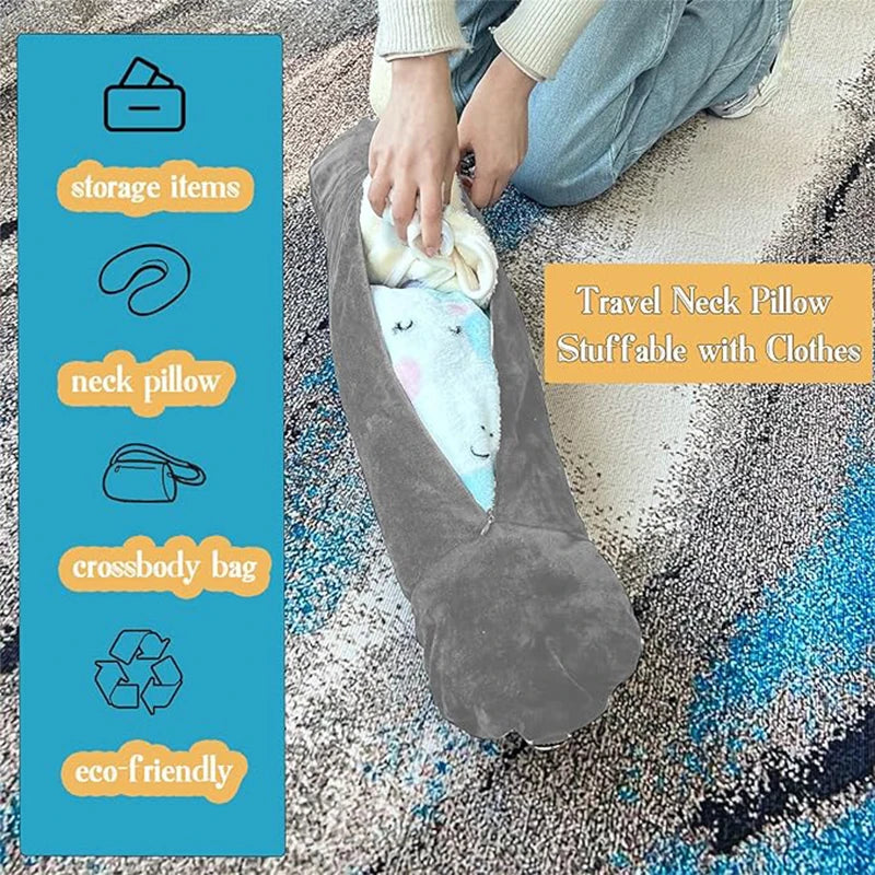 Travel Neck Pillow Stuffable With Clothes Stuffable Neck Pillows Airplanes Multifunctional No Filler Portable Travel Equipped