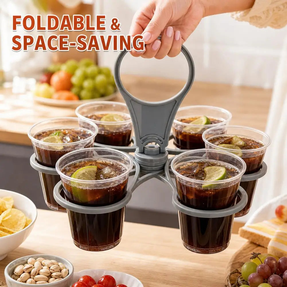 1PCS 6-Slot Portable Drink Holder Folding Beverage Tray with Handle Pocket-Sized for Outdoor Picnics Party Reusable Cup Holder