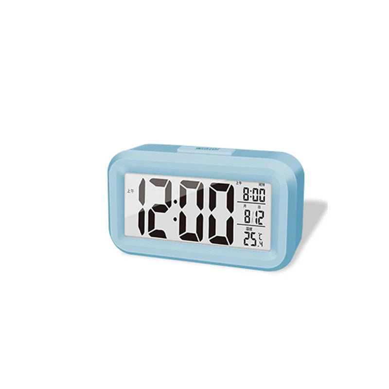 Smart Digital Alarm Clock Black White LCD Display with Temperature Calendar Timer Led Light for Bedroom Office (Without Battery)