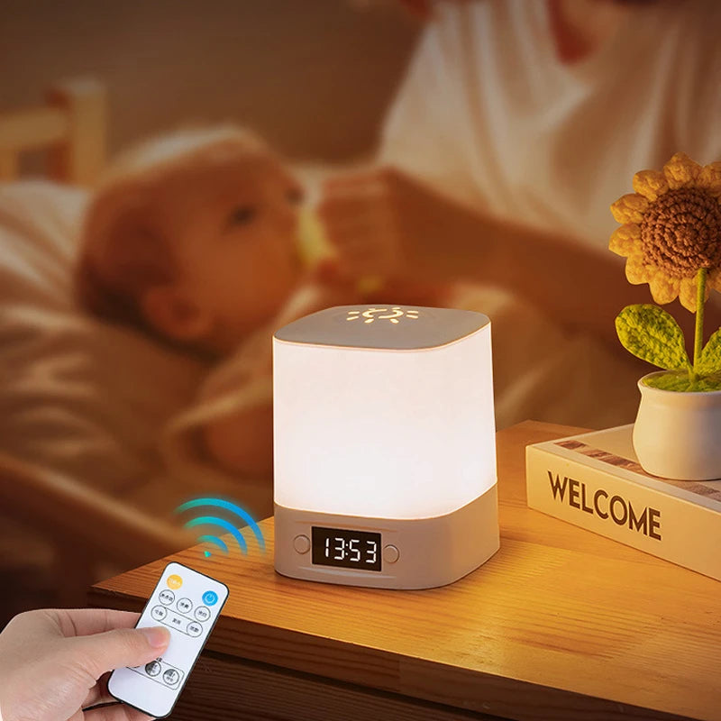 Smart LED Night Light with Clock -USB Rechargeable/Plug-in Night Light, Long Press to Adjust Brightness, Eye-Friendly Soft Light