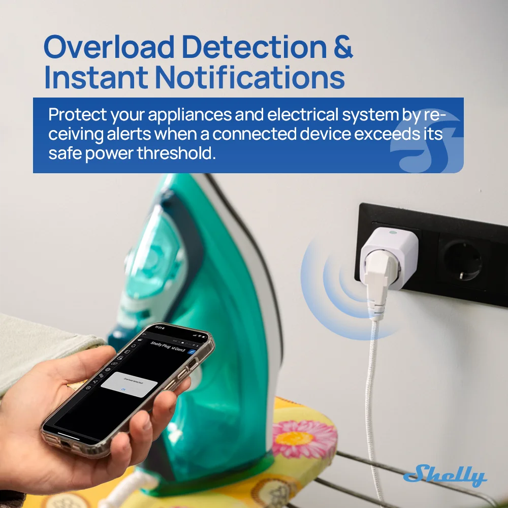 Shelly Plug M Gen3 WiFi Smart Plug 13A 3000W Matter Power Energy Monitoring Protection Overheating Overvoltage Overcurrent