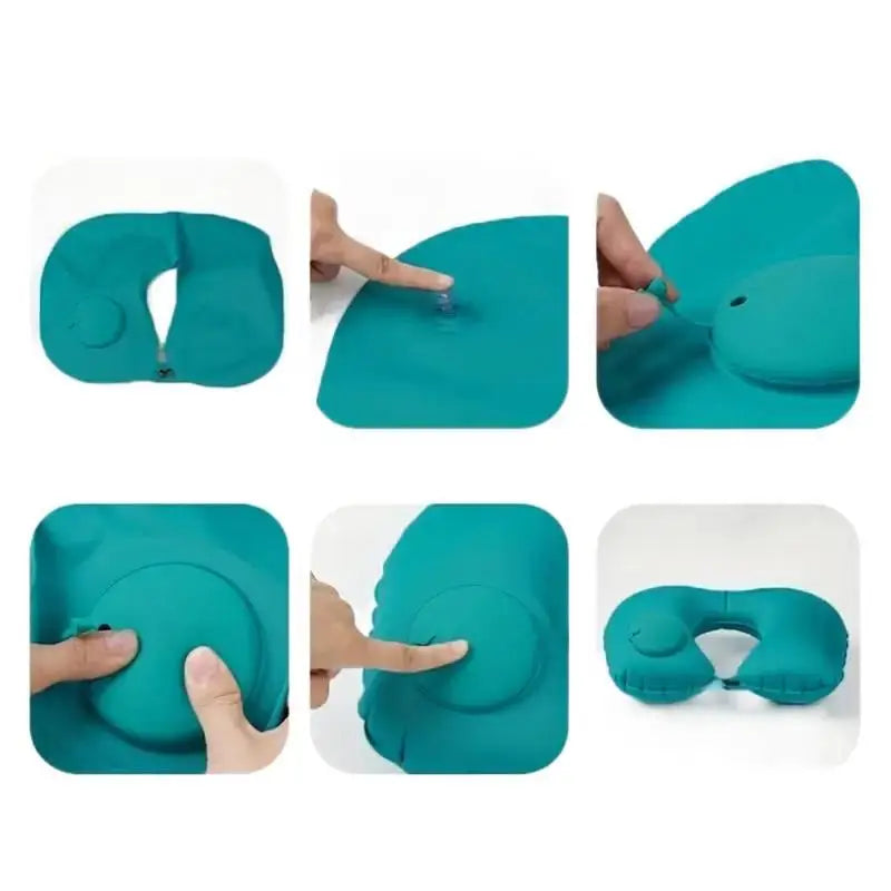 Portable Self-Inflatable U-Shaped Neck Pillow Foldable Washable Travel Neck Support Pillow Lightweight Compact Storage Pillow fo