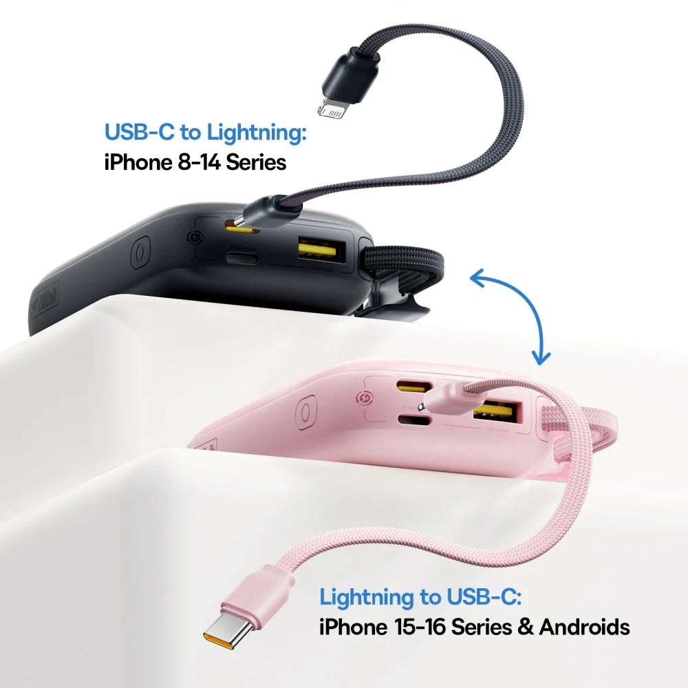 Baseus Power Bank 10000mAh 45W Fast-Charging 20000mAh High-Capacity PowerBank with Detachable USB-C to iPhone Cable for iPhone 1