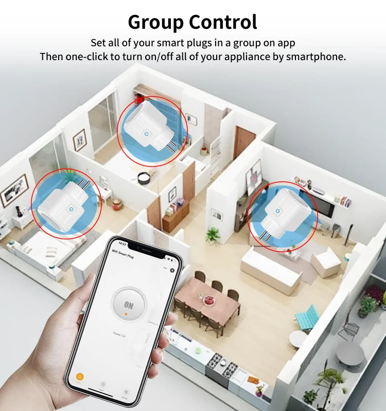 20A EU Electric Smart Plug Socket Mini Wireless Wifi Home Voice Control Smart Plug Energy