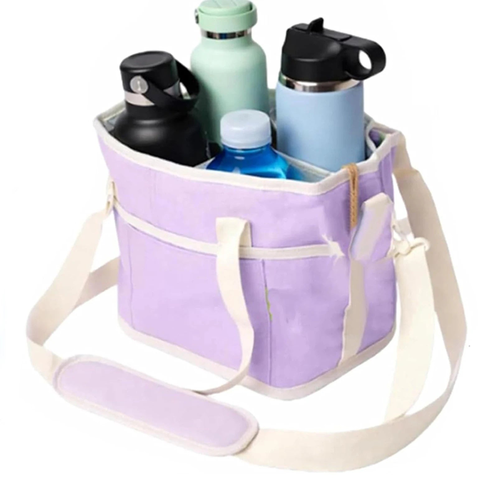 Reusable Drink Carrier With Handle,4 Cup Water Bottle Holder With Strap & Adjustable Dividers Portable Foldable Water Bottle Bag