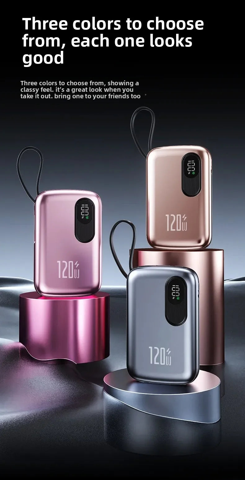 Power Bank 20000mAh Portable Charger with Built-in Cable Digital Display Compact Metal Shell for Travel Outdoor Use