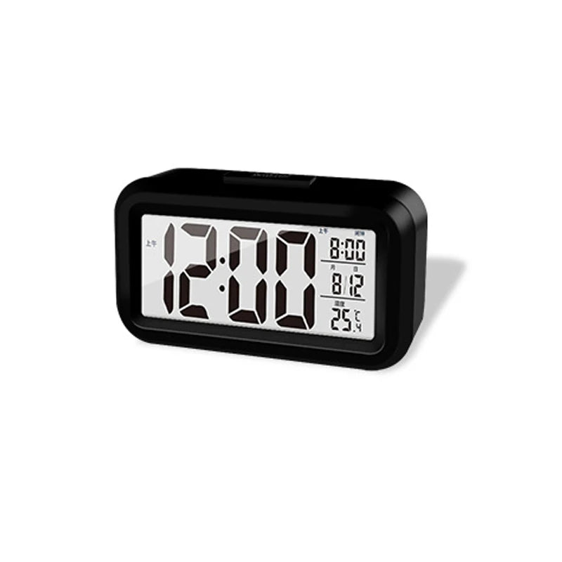 Smart Digital Alarm Clock Black White LCD Display with Temperature Calendar Timer Led Light for Bedroom Office (Without Battery)