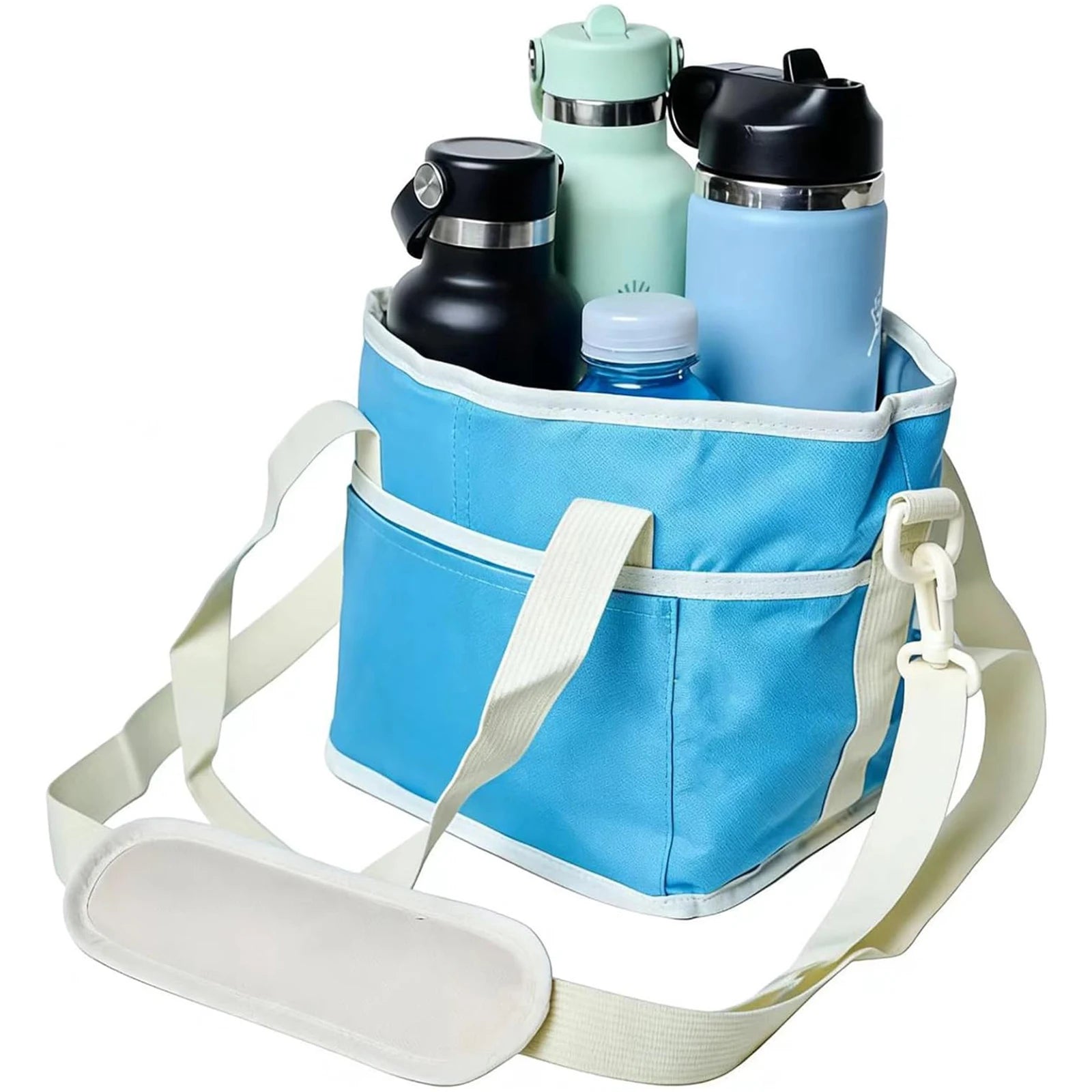 Reusable Drink Carrier With Handle,4 Cup Water Bottle Holder With Strap & Adjustable Dividers Portable Foldable Water Bottle Bag
