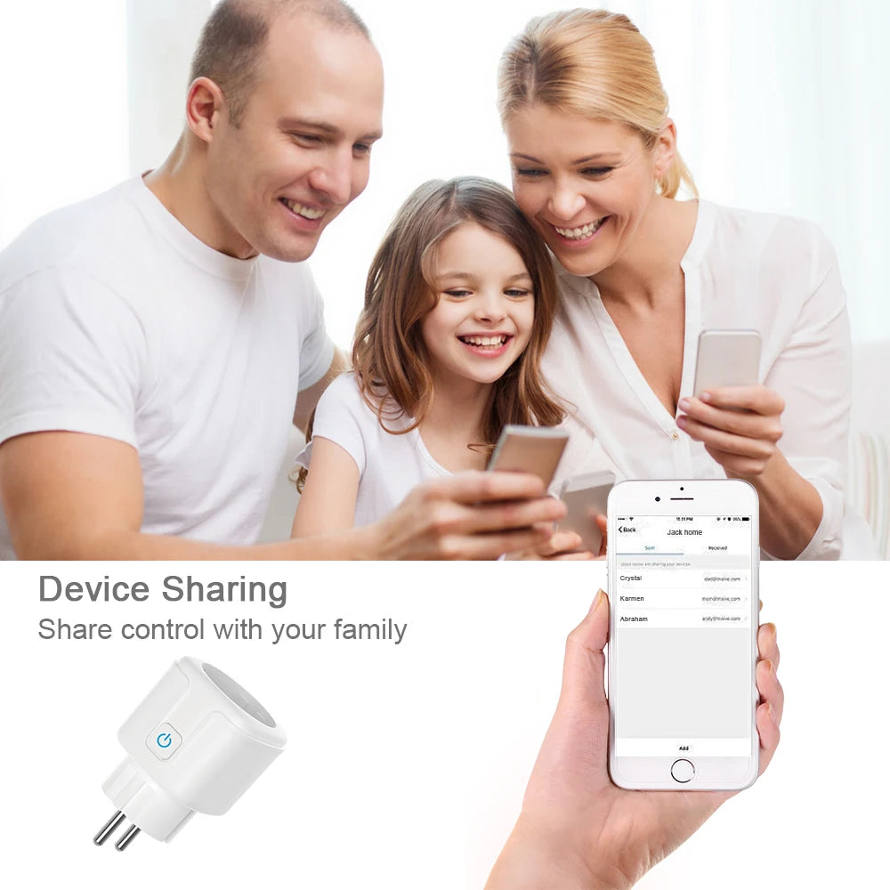 20A EU Electric Smart Plug Socket Mini Wireless Wifi Home Voice Control Smart Plug Energy