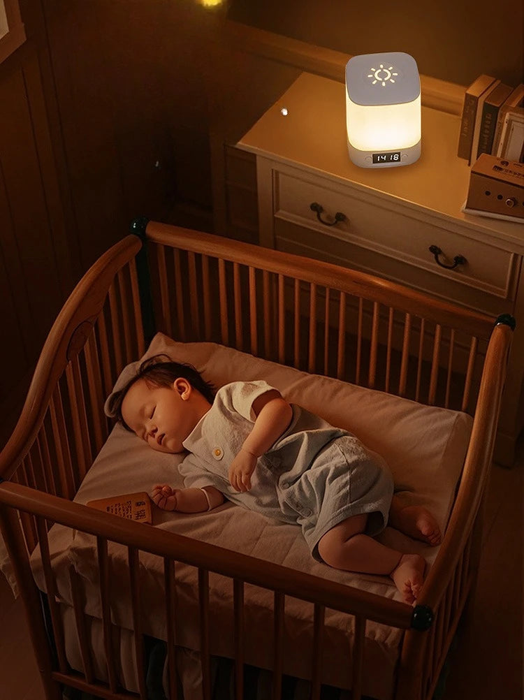 Smart LED Night Light with Clock -USB Rechargeable/Plug-in Night Light, Long Press to Adjust Brightness, Eye-Friendly Soft Light