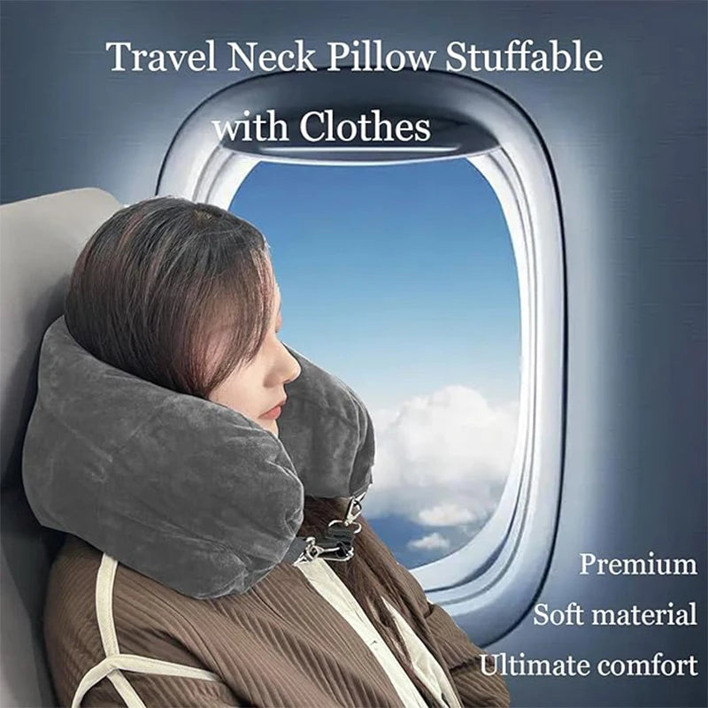Travel Neck Pillow Stuffable With Clothes Stuffable Neck Pillows Airplanes Multifunctional No Filler Portable Travel Equipped