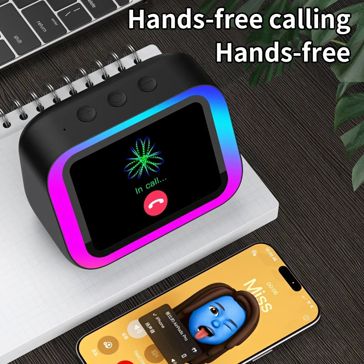 AI Smart Speaker with Bluetooth Call Voice Assistant Alarm Clock Weather Display Night Light Music Story Player For Perfect Gift
