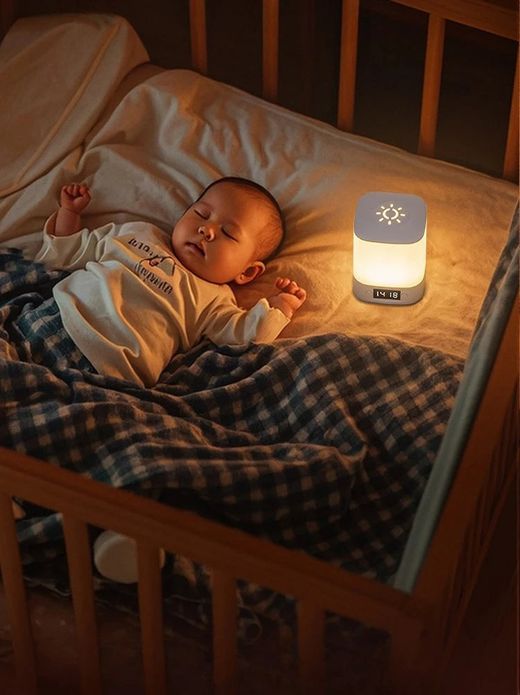 Smart LED Night Light with Clock -USB Rechargeable/Plug-in Night Light, Long Press to Adjust Brightness, Eye-Friendly Soft Light