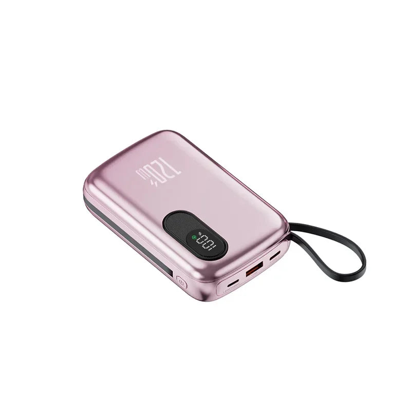 Power Bank 20000mAh Portable Charger with Built-in Cable Digital Display Compact Metal Shell for Travel Outdoor Use