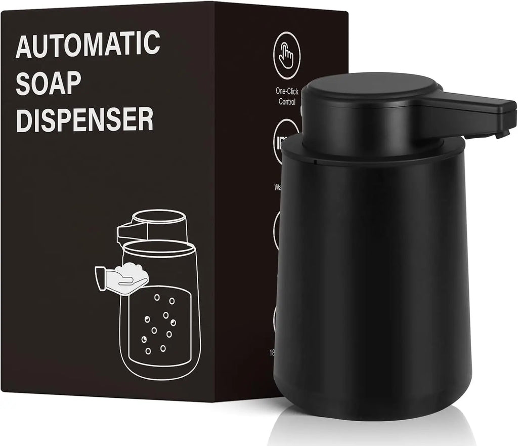 Automatic Soap Dispenser Liquid Touchless: 9oz Plastic Black 3-Level Adjustable Modern Rechargeable Electric Smart Auto Soap Dis