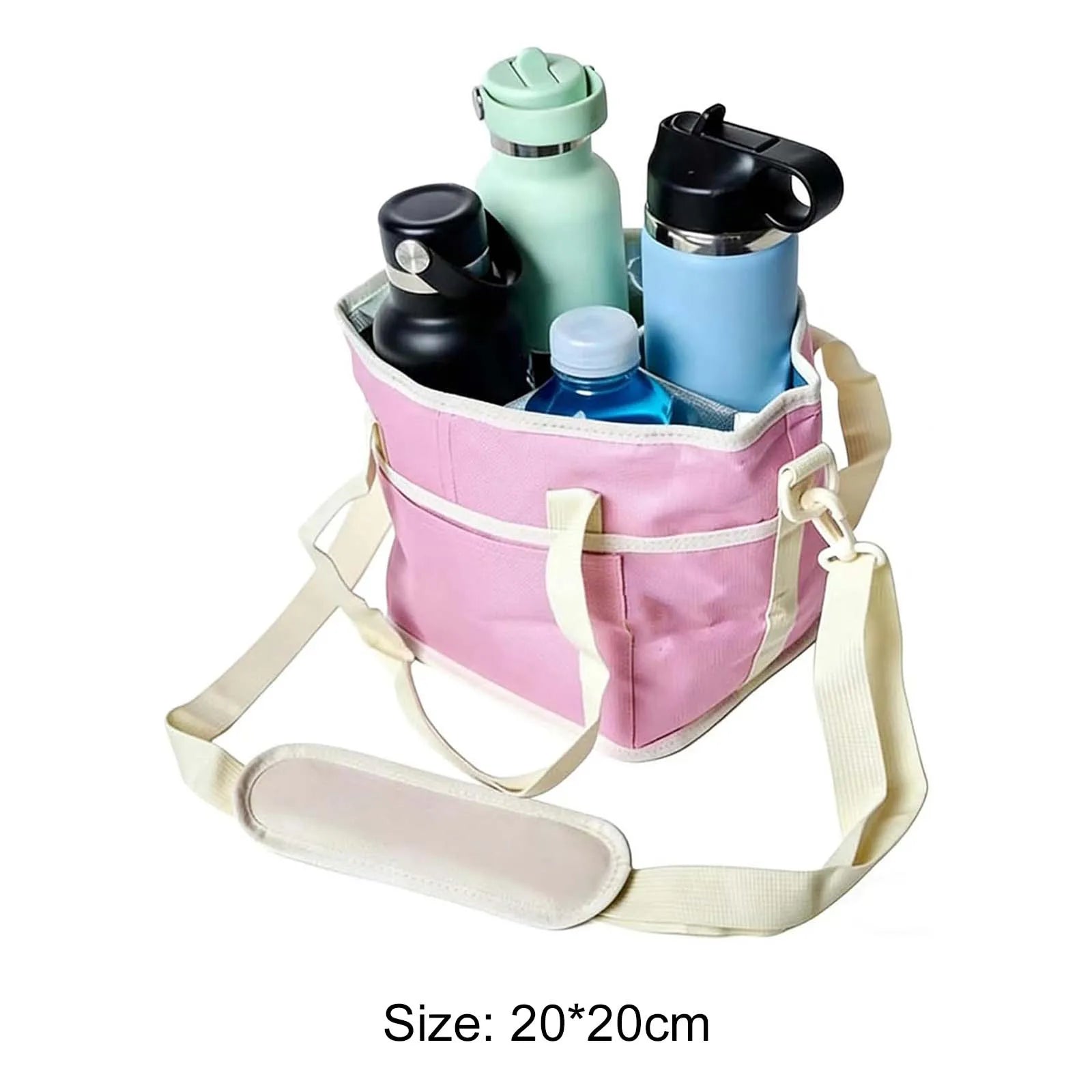 Reusable Drink Carrier With Handle,4 Cup Water Bottle Holder With Strap & Adjustable Dividers Portable Foldable Water Bottle Bag