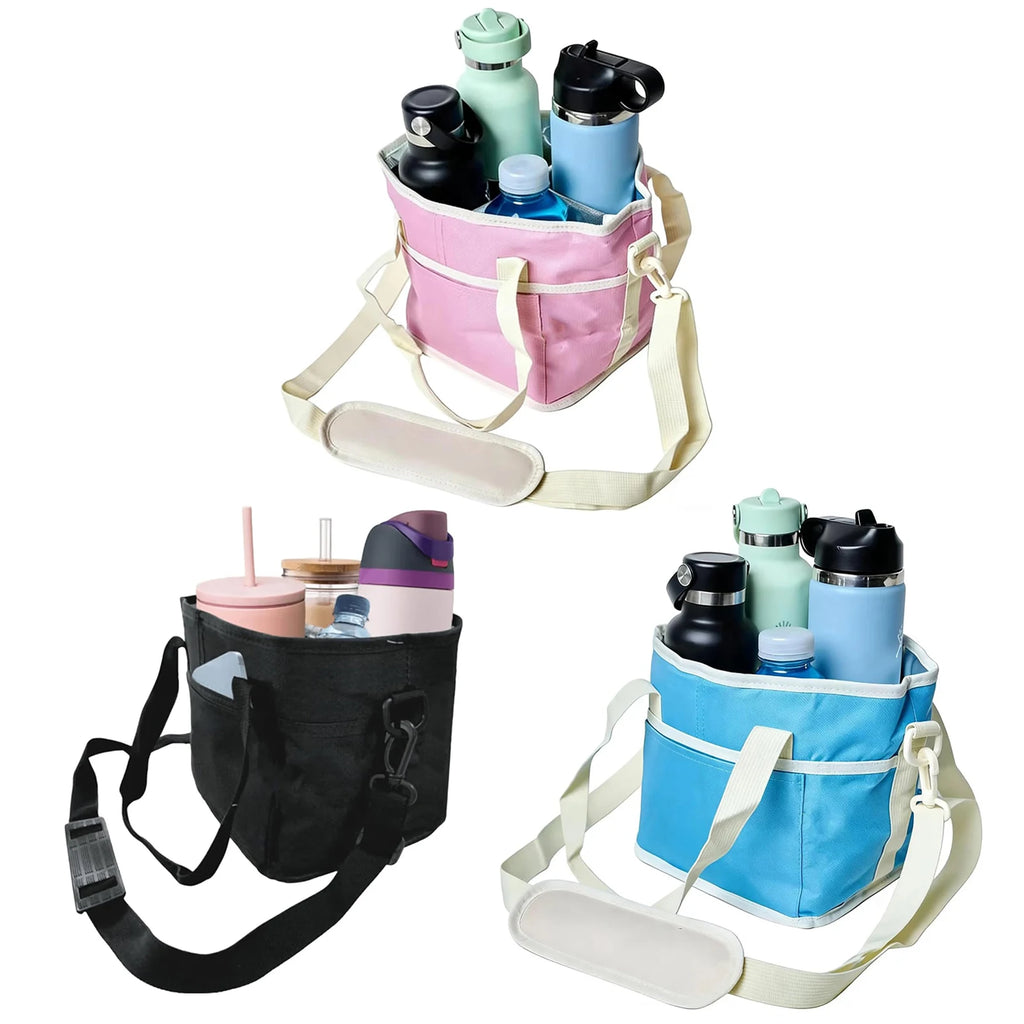 Reusable Drink Carrier With Handle,4 Cup Water Bottle Holder With Strap & Adjustable Dividers Portable Foldable Water Bottle Bag