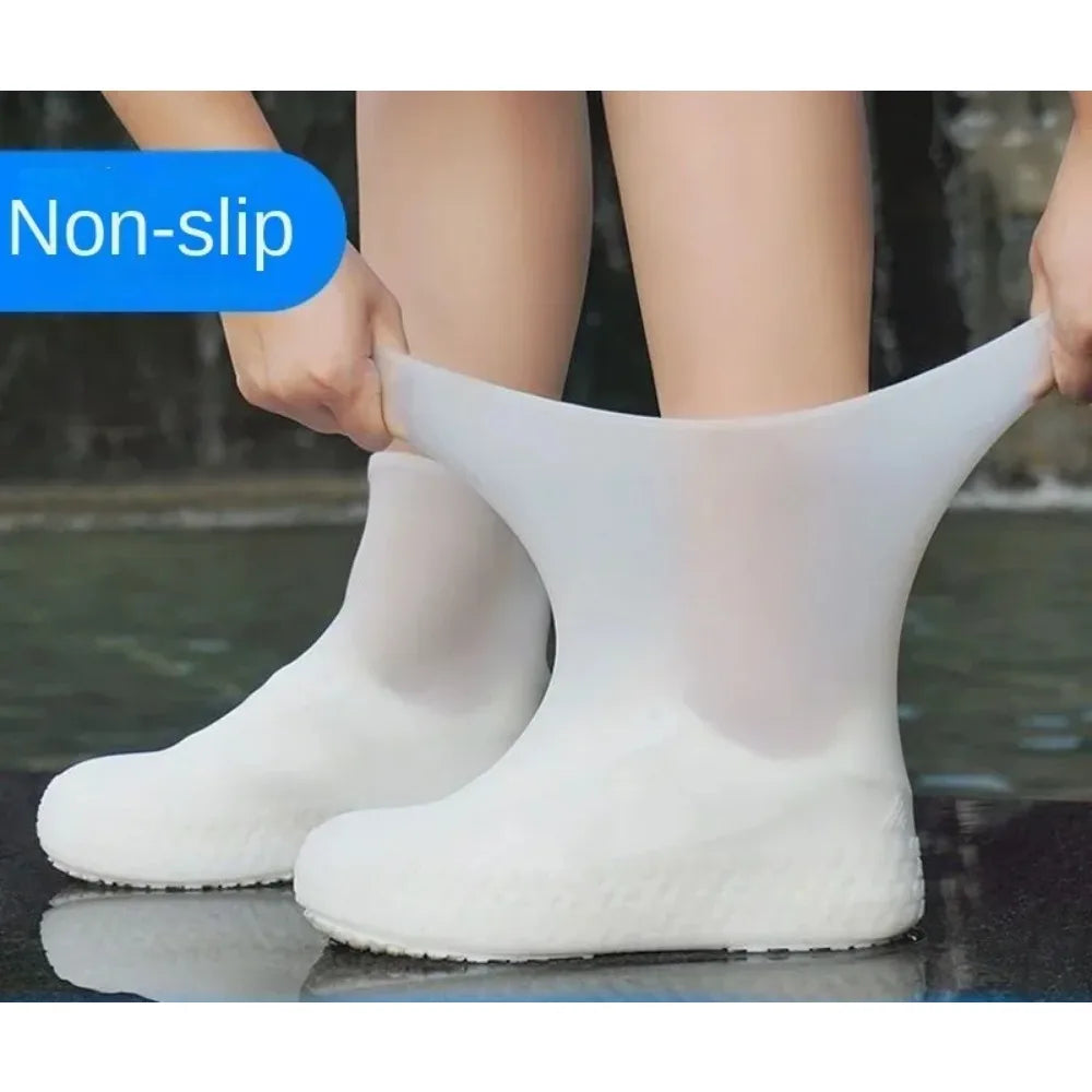1 Pair Latex Waterproof Shoe Covers Lip-Resistant Rubber Rain Boot Rain Gear Overshoes Accessories for Outdoor Rainy Day