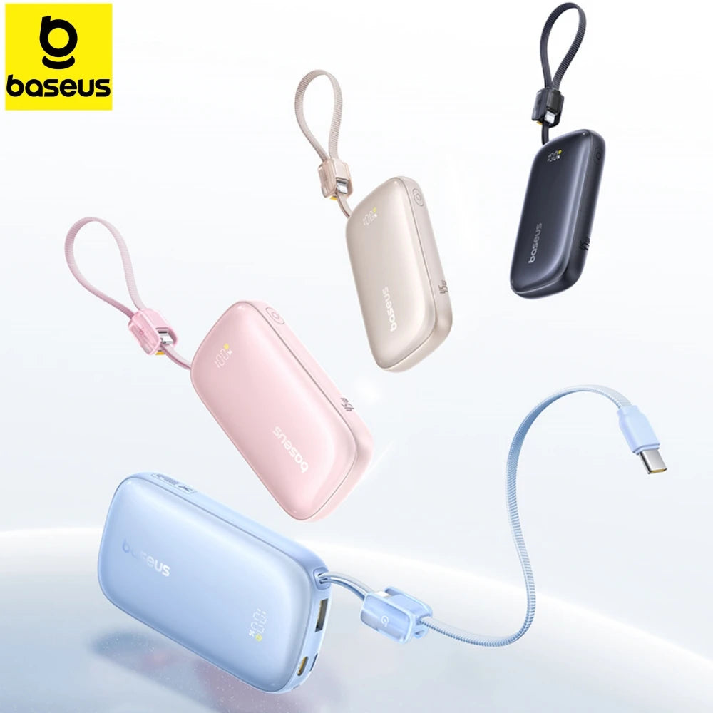 Baseus Power Bank 10000mAh 45W Fast-Charging 20000mAh High-Capacity PowerBank with Detachable USB-C to iPhone Cable for iPhone 1