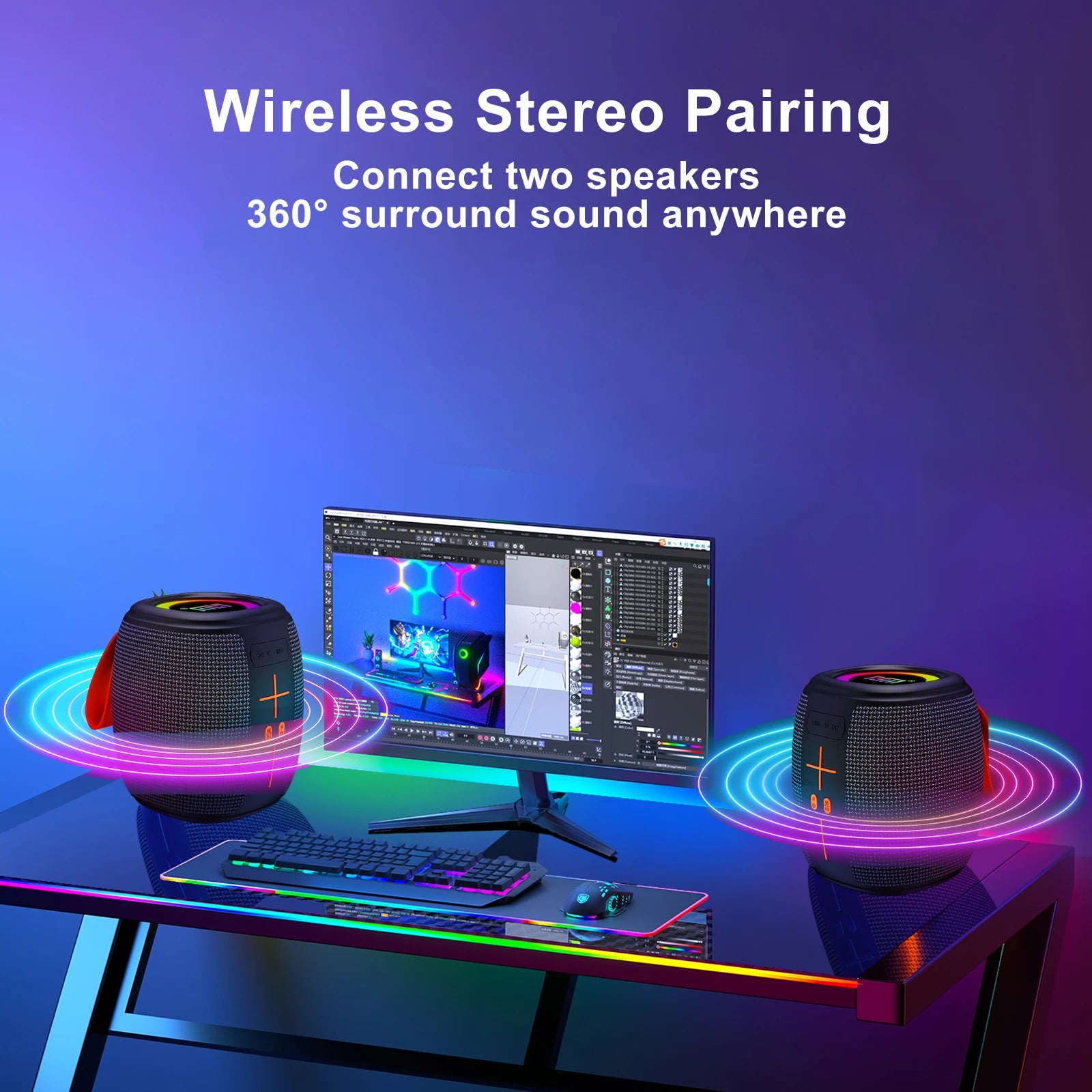 Portable Bluetooth Speaker with Lights, Powerful Crystal Clear Sound, IPX4 Waterproof, All Day Playtime, BT5.3, TWS Paring,