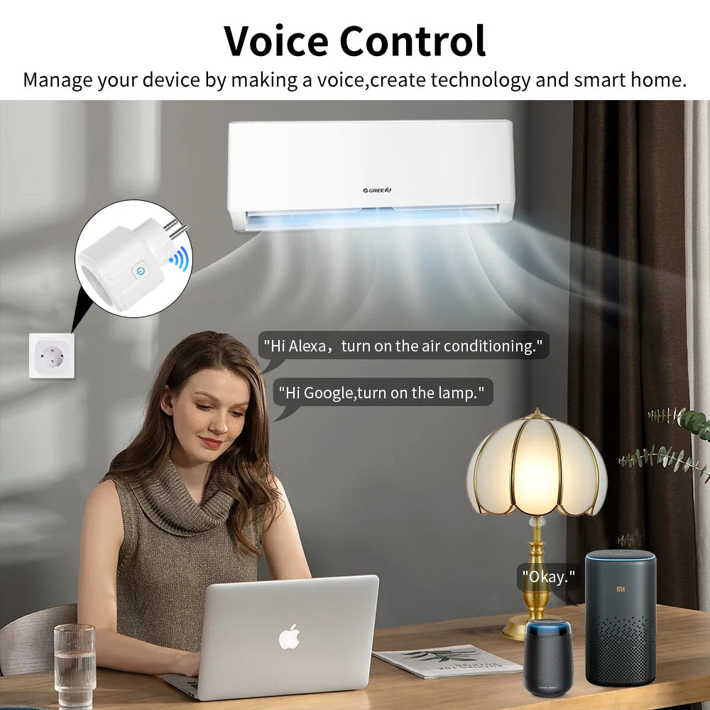20A EU Electric Smart Plug Socket Mini Wireless Wifi Home Voice Control Smart Plug Energy
