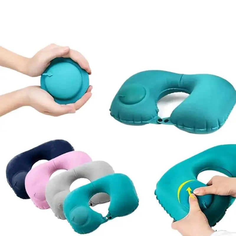 Portable Self-Inflatable U-Shaped Neck Pillow Foldable Washable Travel Neck Support Pillow Lightweight Compact Storage Pillow fo
