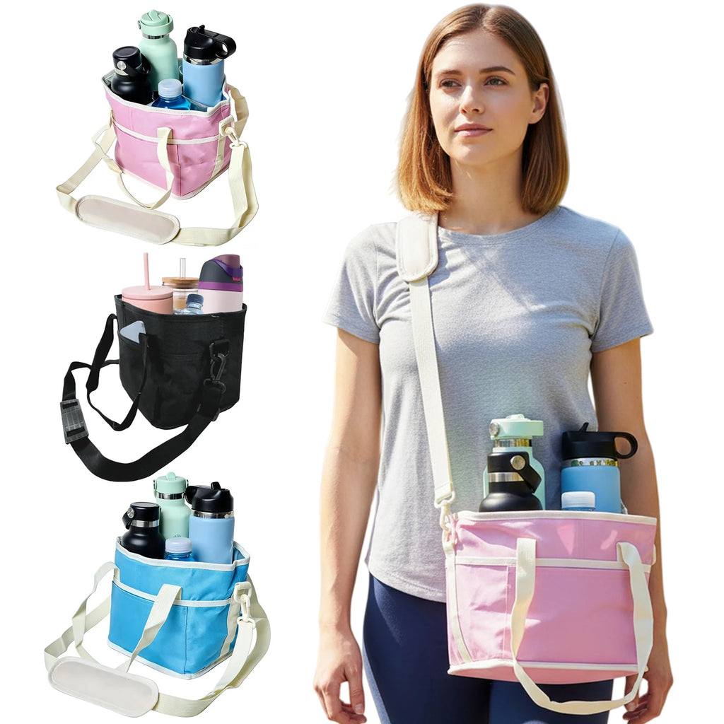 Reusable Drink Carrier With Handle,4 Cup Water Bottle Holder With Strap & Adjustable Dividers Portable Foldable Water Bottle Bag