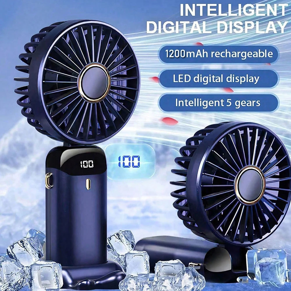 Portable Handheld Personal Rechargeable Fan LED Digital Display 90°Adjustable  Rechargeable Fan , 5 Speed Wind Mini Aromatherapy