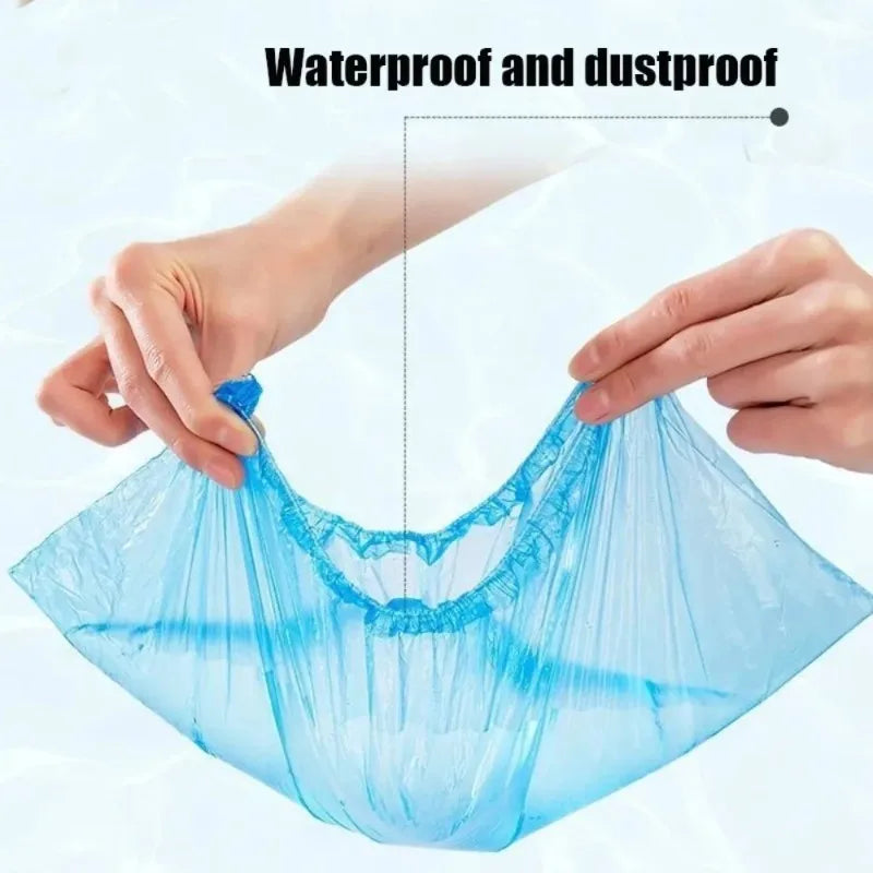 100 PCS Disposable Waterproof Shoe Covers Plastic Non Slip Foot Protectors Indoor Outdoor PE Padded Boot Covers