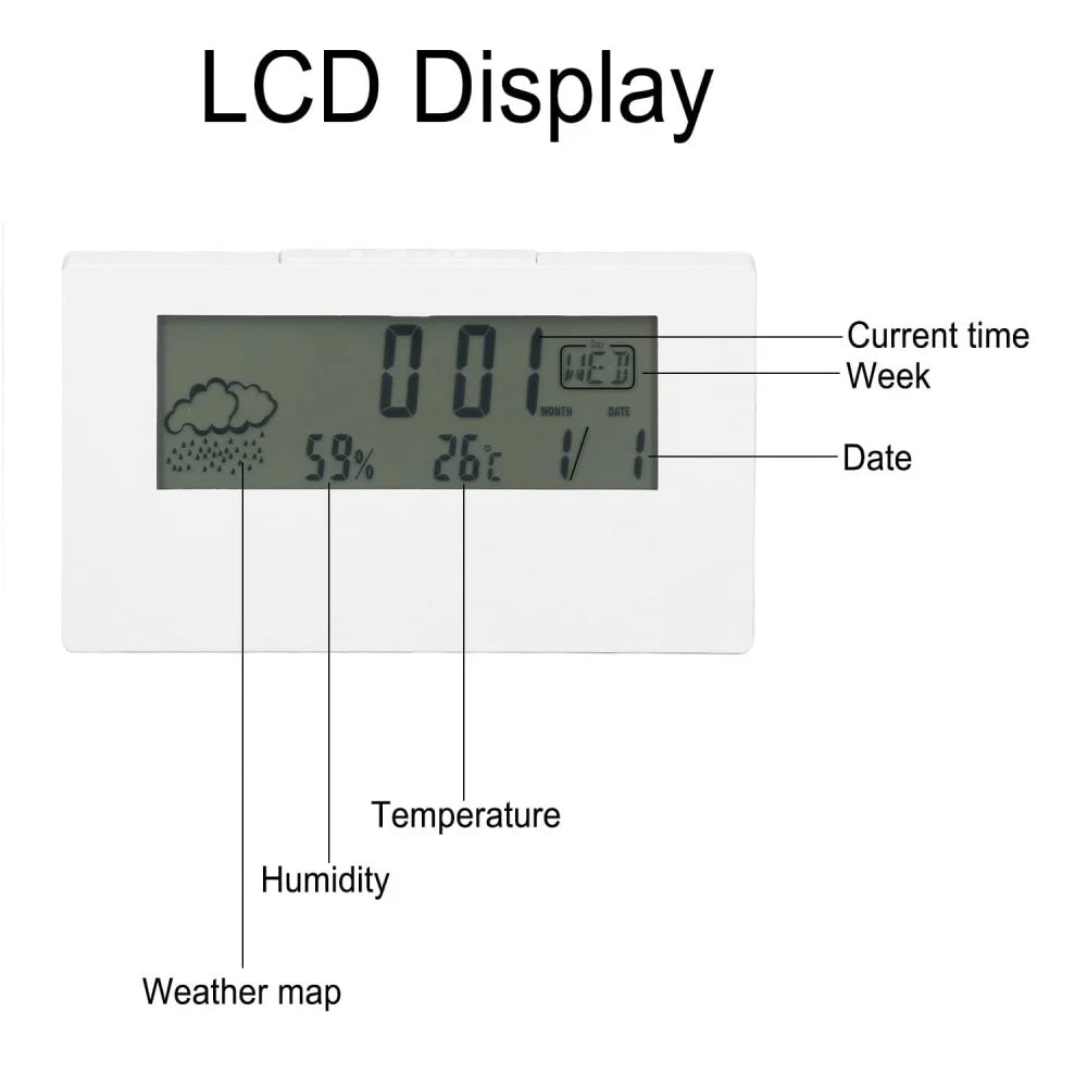 LCD Digital Alarm Clock Smart Night Light Alarm Clock Time Date Temp Humidity Display Bedside Battery Operated Desktop Clock