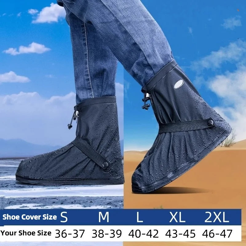 Waterproof Rain Water Boot Shoes Cover Cycling Hiking Anti-Slip PU Leather Overshoes Reusable Rain Snow Wet Sand Shoes Protector