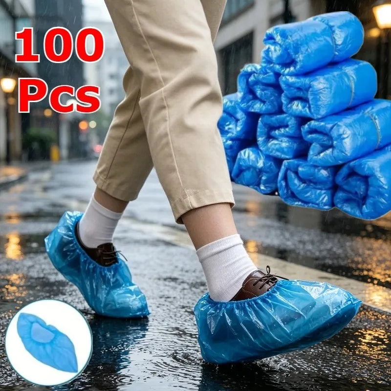 100 PCS Disposable Waterproof Shoe Covers Plastic Non Slip Foot Protectors Indoor Outdoor PE Padded Boot Covers