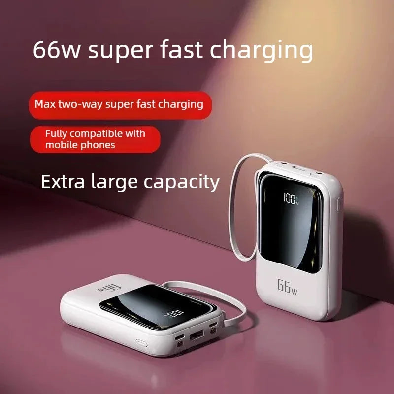Power Bank 20000mAh 66W Fast Charging Portable Charger With Built-in Cable For Mobile Devices Mini Large Capacity Travel Backup