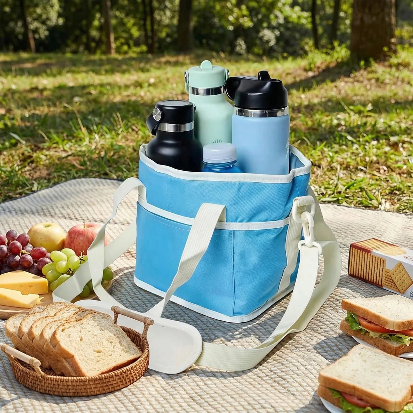 Reusable Drink Carrier With Handle,4 Cup Water Bottle Holder With Strap & Adjustable Dividers Portable Foldable Water Bottle Bag