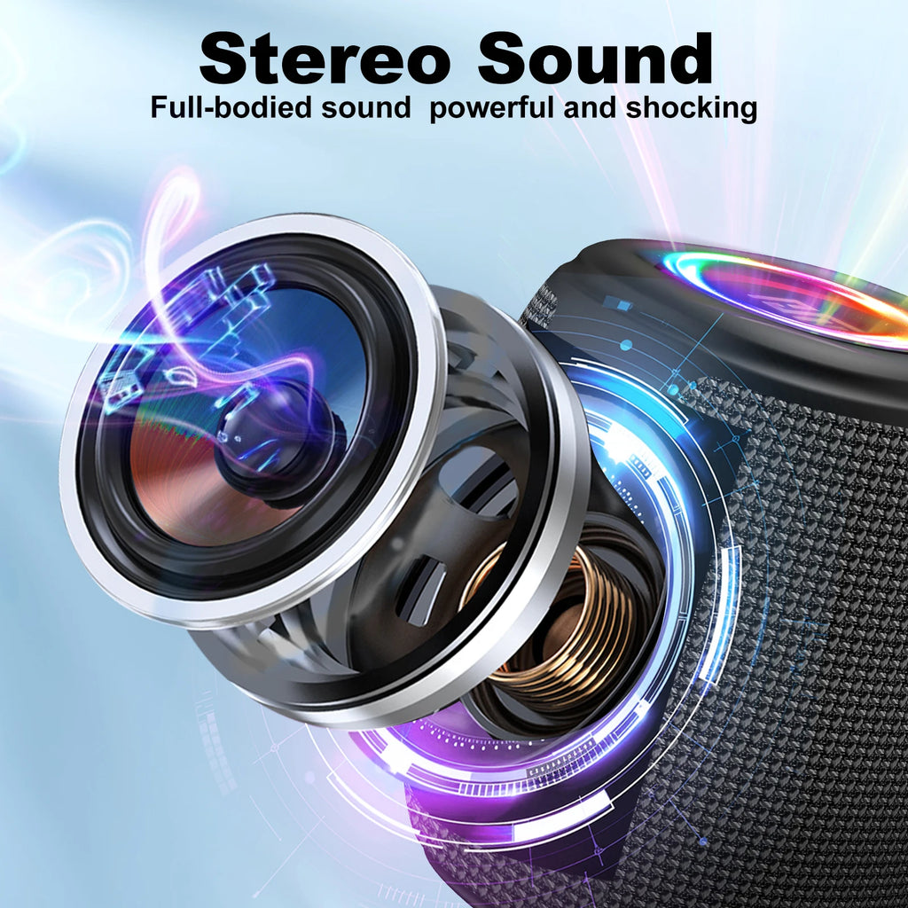Portable Bluetooth Speaker with Lights, Powerful Crystal Clear Sound, IPX4 Waterproof, All Day Playtime, BT5.3, TWS Paring,