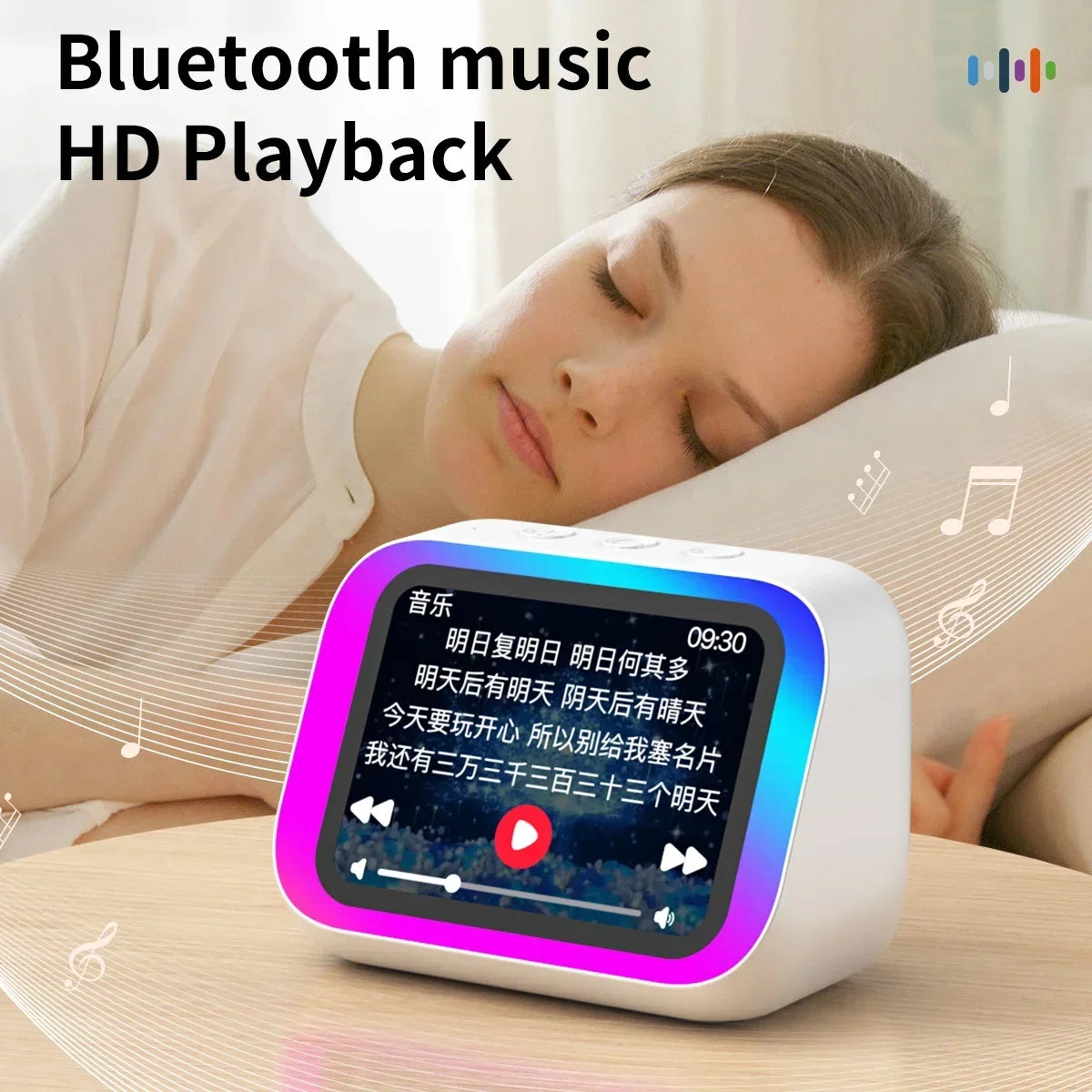 AI Smart Speaker with Bluetooth Call Voice Assistant Alarm Clock Weather Display Night Light Music Story Player For Perfect Gift