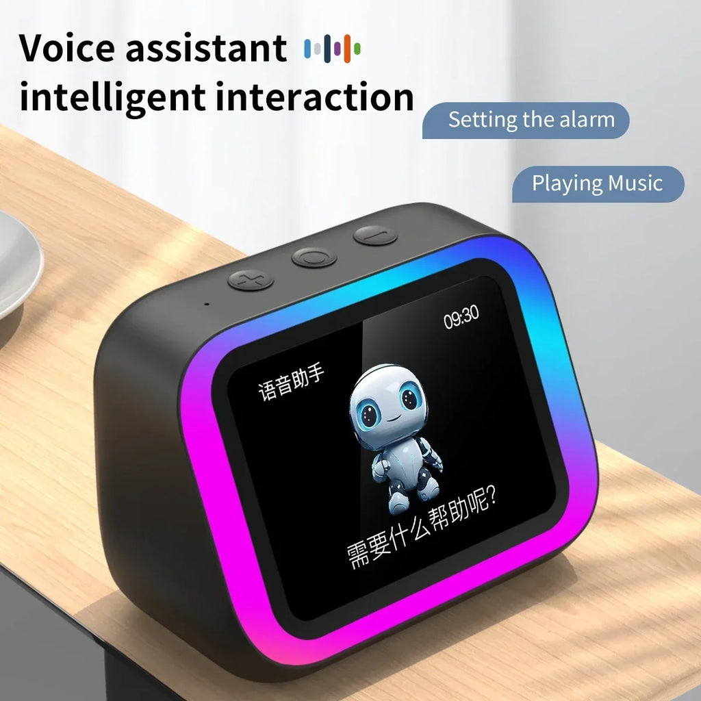 AI Smart Speaker with Bluetooth Call Voice Assistant Alarm Clock Weather Display Night Light Music Story Player For Perfect Gift