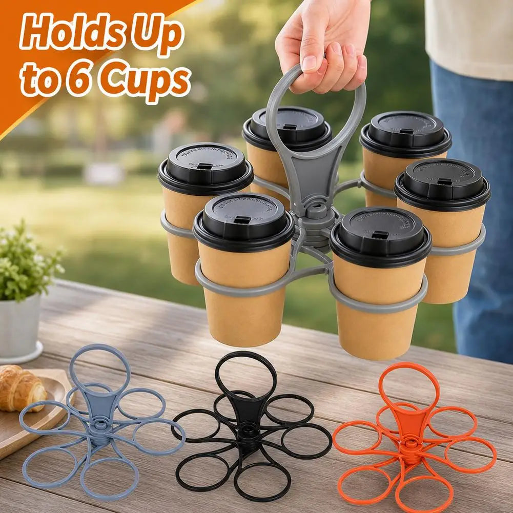 1PCS 6-Slot Portable Drink Holder Folding Beverage Tray with Handle Pocket-Sized for Outdoor Picnics Party Reusable Cup Holder