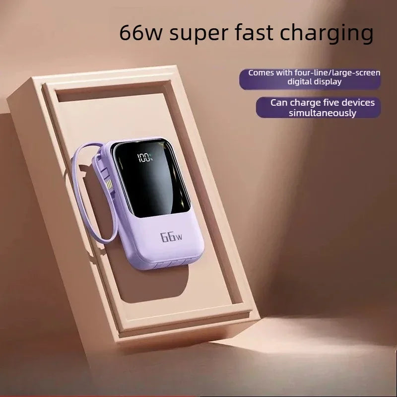 Power Bank 20000mAh 66W Fast Charging Portable Charger With Built-in Cable For Mobile Devices Mini Large Capacity Travel Backup