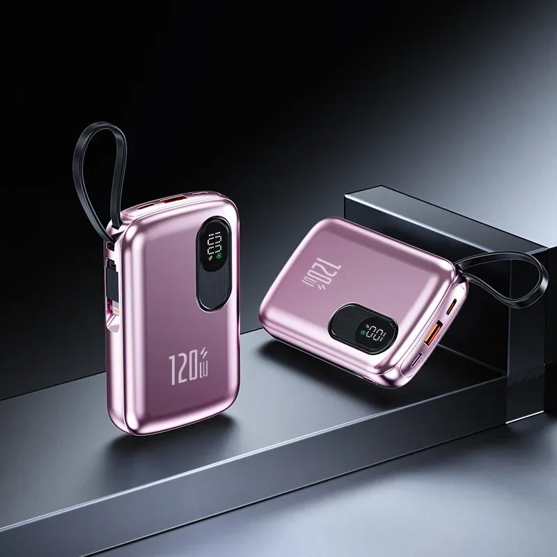 Power Bank 20000mAh Portable Charger with Built-in Cable Digital Display Compact Metal Shell for Travel Outdoor Use