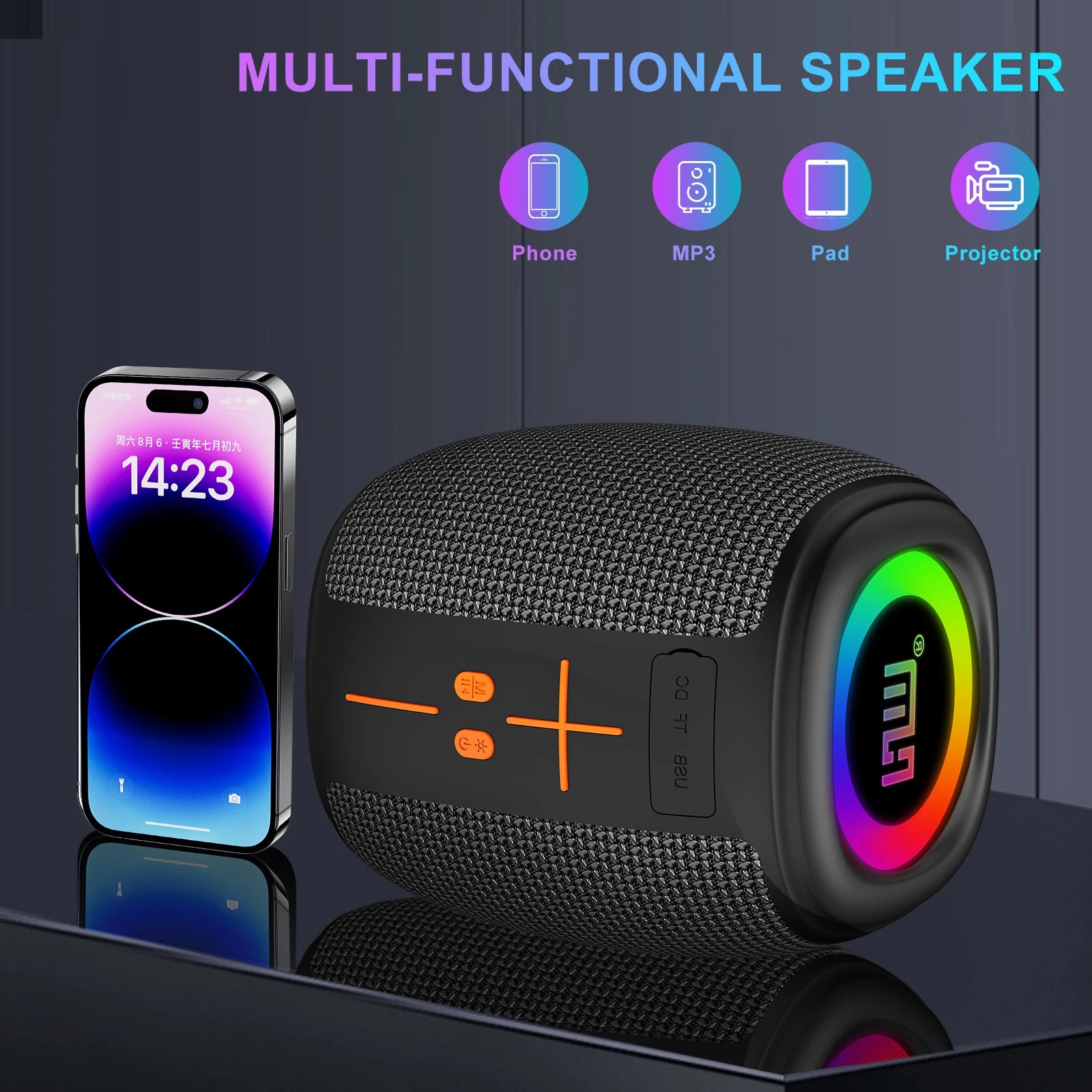 Portable Bluetooth Speaker with Lights, Powerful Crystal Clear Sound, IPX4 Waterproof, All Day Playtime, BT5.3, TWS Paring,