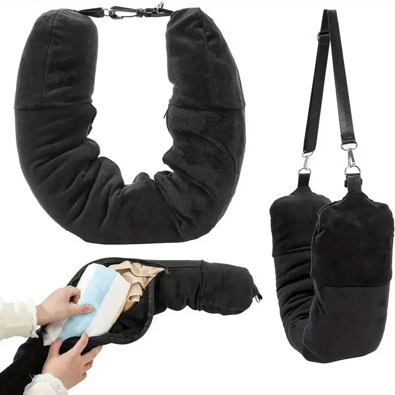 Travel Neck Pillow – Comes With an Adjustable Soft Wool Cover Can Be Stuffed With Clothes for Added Comfort