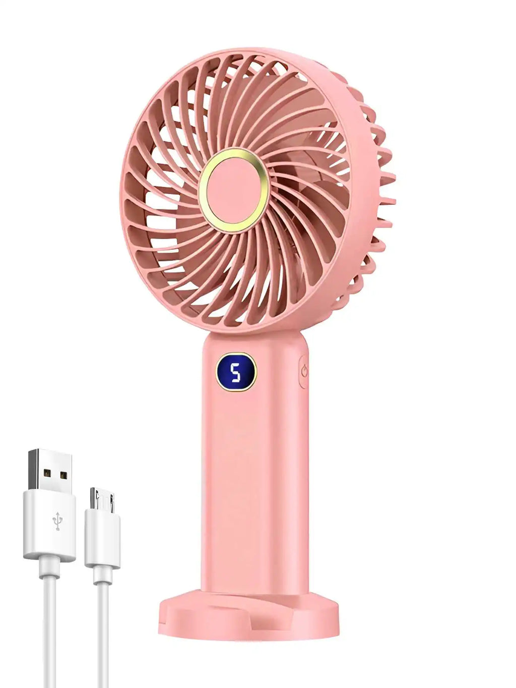 Portable Handheld Fan USB Rechargeable Mini Fan Digital Display 5-Speed Adjustment Suitable For Travel Outdoor Office Home