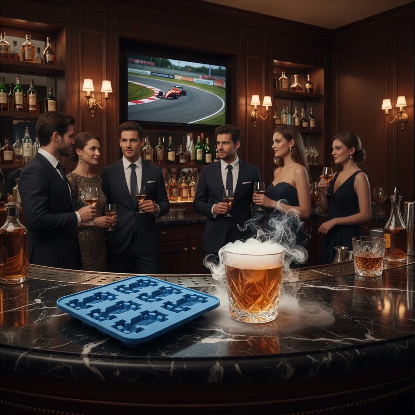 6-Cavity 3D Race Car Silicone Ice Mold Grand Prix Style Ice Cube Tray Chocolate Mould DIY Baking Tool for Tumbler BPA Free